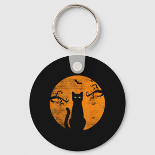 Vintage Scary Christmas Cat Costume Retro Cat Moon Keychain