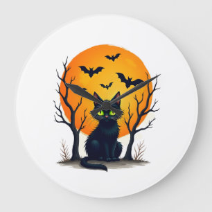 Vintage Scary Christmas Cat Costume Retro Cat Moon Large Clock