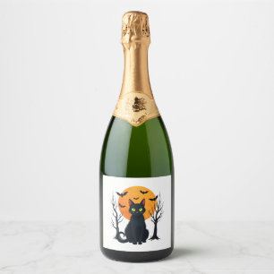 Vintage Scary Christmas Cat Costume Retro Cat Moon Sparkling Wine Label