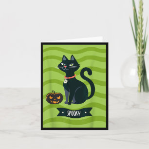 Vintage Scary Halloween Black Cat Card