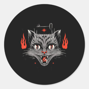 Vintage Scary Halloween Black Cat Classic Round Sticker