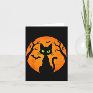 Vintage Scary Halloween Black Cat Costume Cat Moon Card