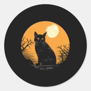 Vintage Scary Halloween Black Cat Costume Retro Mo Classic Round Sticker