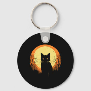Vintage Scary Halloween Black Cat Costume Retro Mo Keychain
