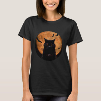 Vintage Scary Halloween Black-Cat Costume Retro Mo T-Shirt