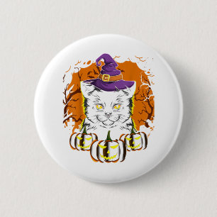 Vintage Scary Halloween Black Cat Costume Witch Ha 2 Inch Round Button