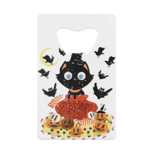 Vintage Scary Halloween Black Cat Costume Witch Ha Credit Card Bottle Opener