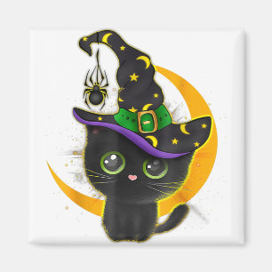 Vintage Scary Halloween Black Cat Costume Witch Ha Magnet
