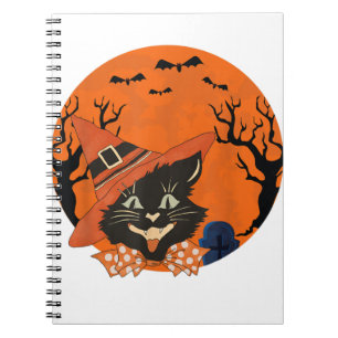 Vintage Scary Halloween Black Cat Costume Witch Ha Notebook