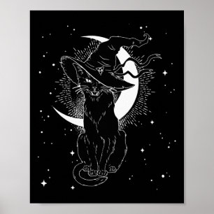 Vintage Scary Halloween Black Cat Costume Witch Ha Poster