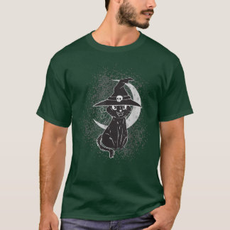 Vintage Scary Halloween Black Cat Costume Witch Ha T-Shirt