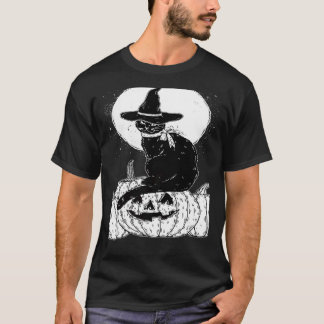 Vintage Scary Halloween Black Cat Costume Witch Ha T-Shirt