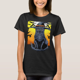 vintage scary halloween black cat costume witch ha T-Shirt