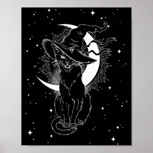 Vintage Scary Halloween Black Cat Costume Witch Poster