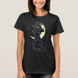 vintage scary halloween black cat Skeleton costume T-Shirt