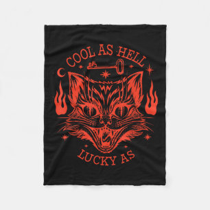 Vintage Scary Halloween Black Cat T-Shirt1 Fleece Blanket