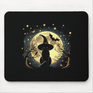 Vintage Scary Halloween Black Cat Van Gogh Starry Mouse Pad