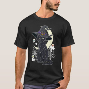 Vintage Scary Halloween Black Cat With Witch Hat A T-Shirt