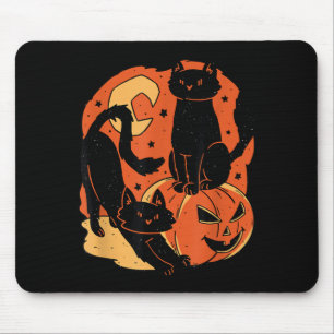 Vintage Scary Halloween Black Cats And Pumpkin Mouse Pad
