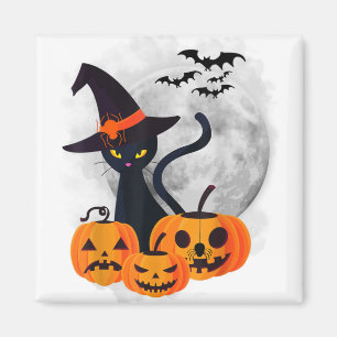Vintage Scary Halloween Costume Black Cat Witch Ha Magnet