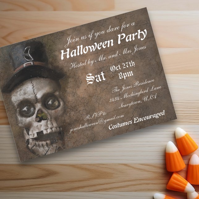 Vintage Scary Skull Halloween Party Invitation (Creator Uploaded)
