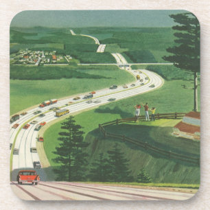 Vintage Scenic American Highways, Cars Road Trip Coaster