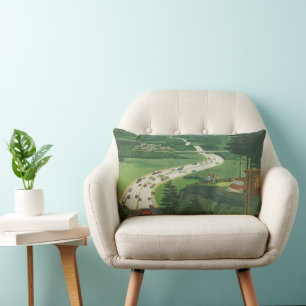 Vintage Scenic American Highways, Cars Road Trip Lumbar Pillow