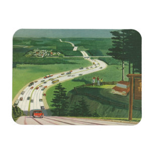 Vintage Scenic American Highways, Cars Road Trip Magnet