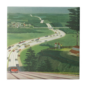 Vintage Scenic American Highways, Cars Road Trip Tile