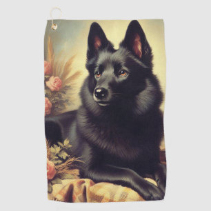 Vintage Schipperke Dog Painting Golf Towel