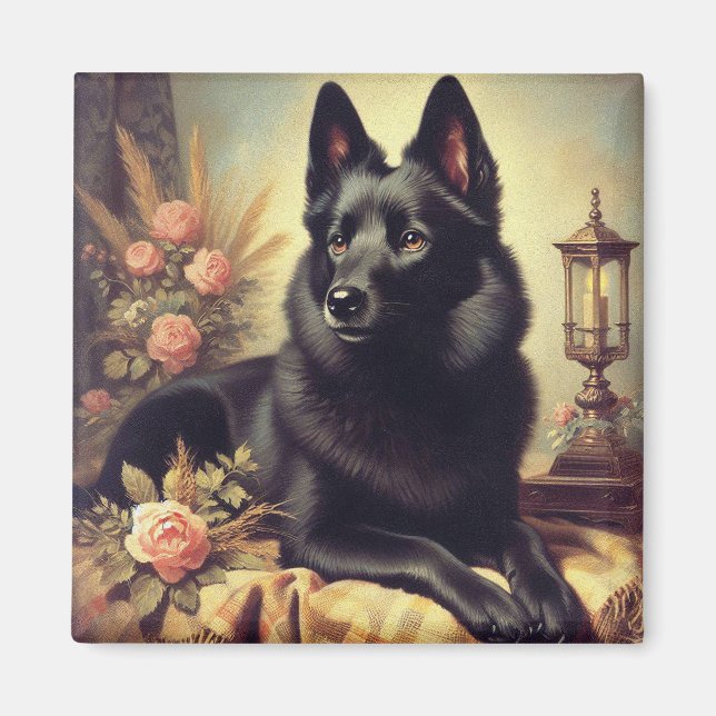 Vintage Schipperke Dog Painting Magnet (Front)