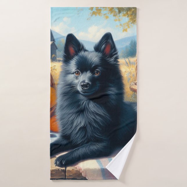 Vintage Schipperke Puppy Painting Bath Towel (Bath Towel)