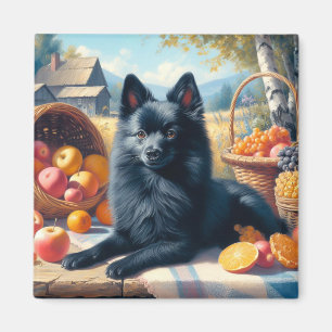 Vintage Schipperke Puppy Painting Magnet
