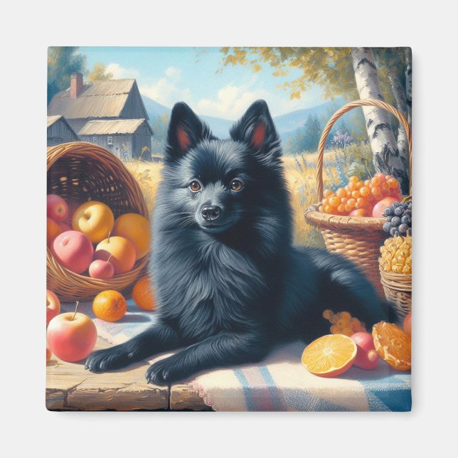 Vintage Schipperke Puppy Painting Magnet (Front)