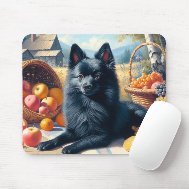 Vintage Schipperke Puppy Painting Mouse Pad (With Mouse)