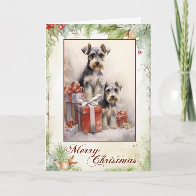 Vintage Schnauzer Christmas Holiday Card (Front)