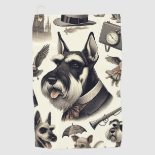 Vintage Schnauzer Illustration Golf Towel