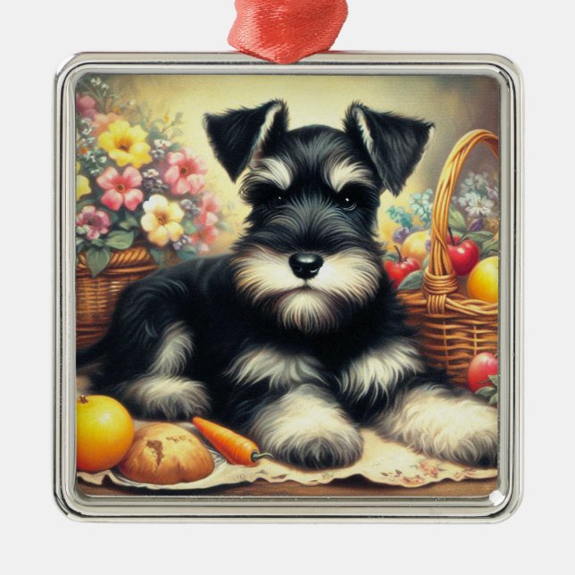 Vintage Schnauzer Painting Metal Ornament (Front)