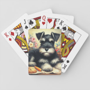 Vintage Schnauzer Painting Playing Cards