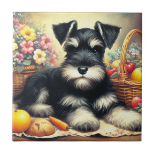 Vintage Schnauzer Painting Tile