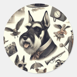 Vintage Schnauzer Seamless Classic Round Sticker