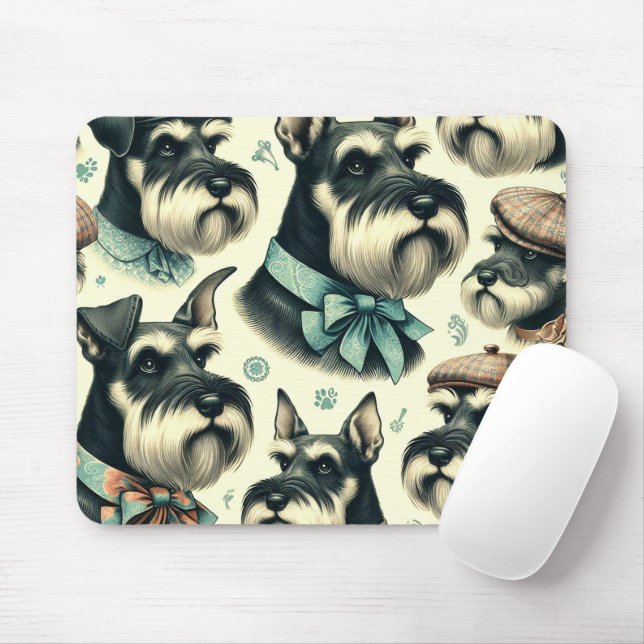 Vintage Schnauzer Seamless Illustration Mouse Pad (With Mouse)