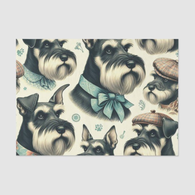 Vintage Schnauzer Seamless Illustration Tissue Paper (Front)