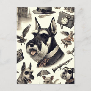 Vintage Schnauzer  Seamless Postcard