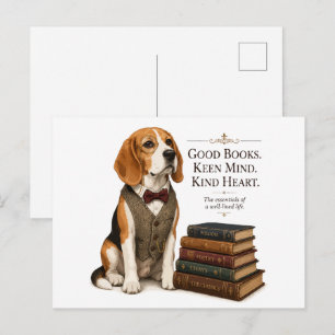 Vintage Scholarly Beagle Librarian Art Postcard