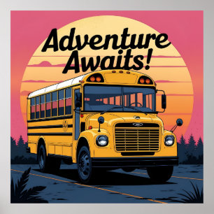 Vintage School Bus Design Poster