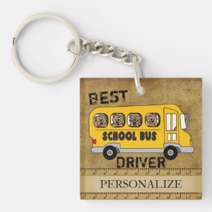 Vintage School Bus Driver Keychain