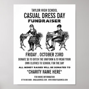Vintage school, Casual Dress Day Fundraiser Advert Poster
