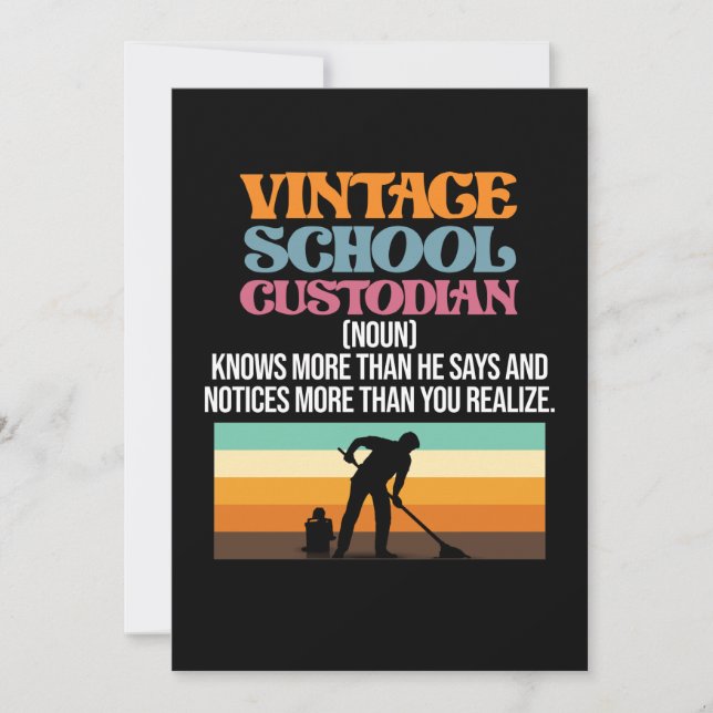 Vintage School Custodian Caretaker Janitor Support Thank You Card (Front)