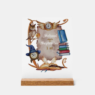 		Vintage School Owl in Watercolor Style Acrylic Sign